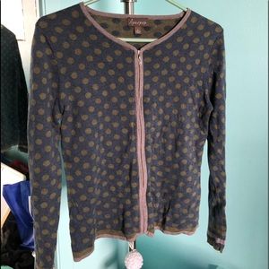 Blue & green polka dot zip-up sweater